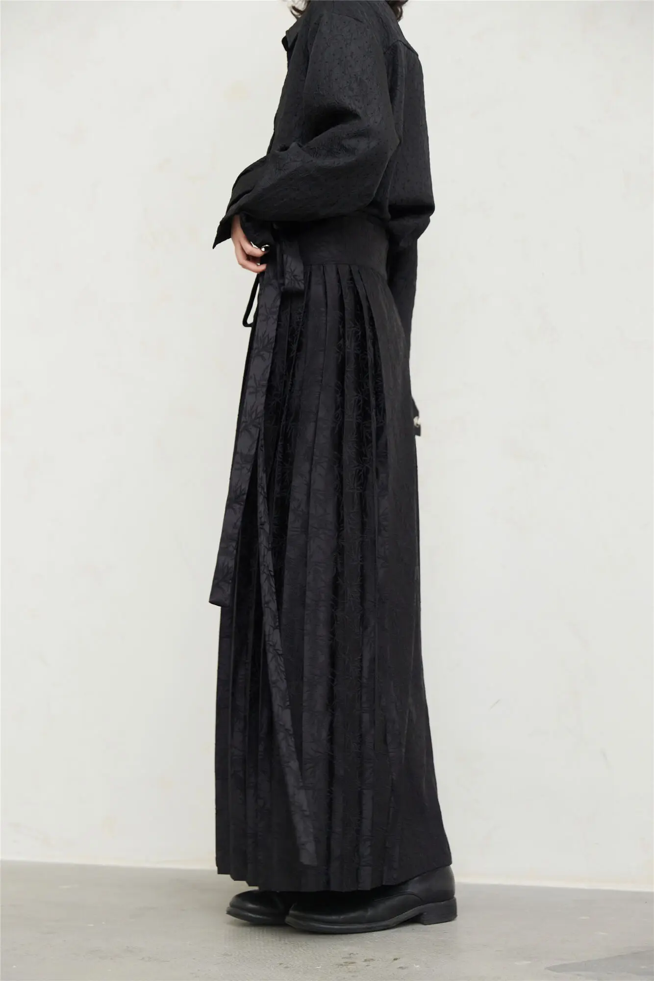 UMI MAO Yamamoto Dark Skirt Design Sense New Chinese Bamboo Leaf Pleated Pattern Jacquard Horse Face Skirt Femme