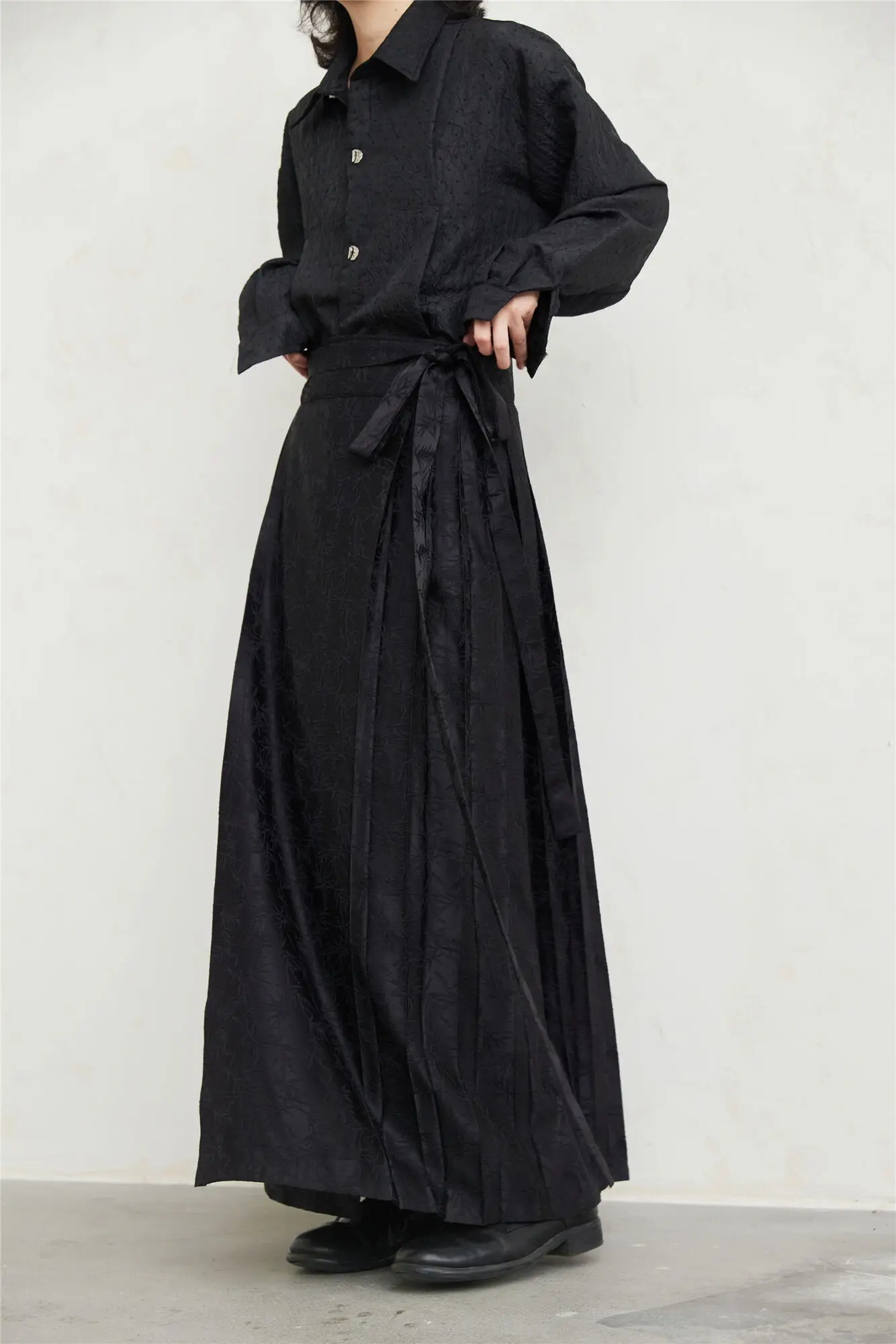 UMI MAO Yamamoto Dark Skirt Design Sense New Chinese Bamboo Leaf Pleated Pattern Jacquard Horse Face Skirt Femme