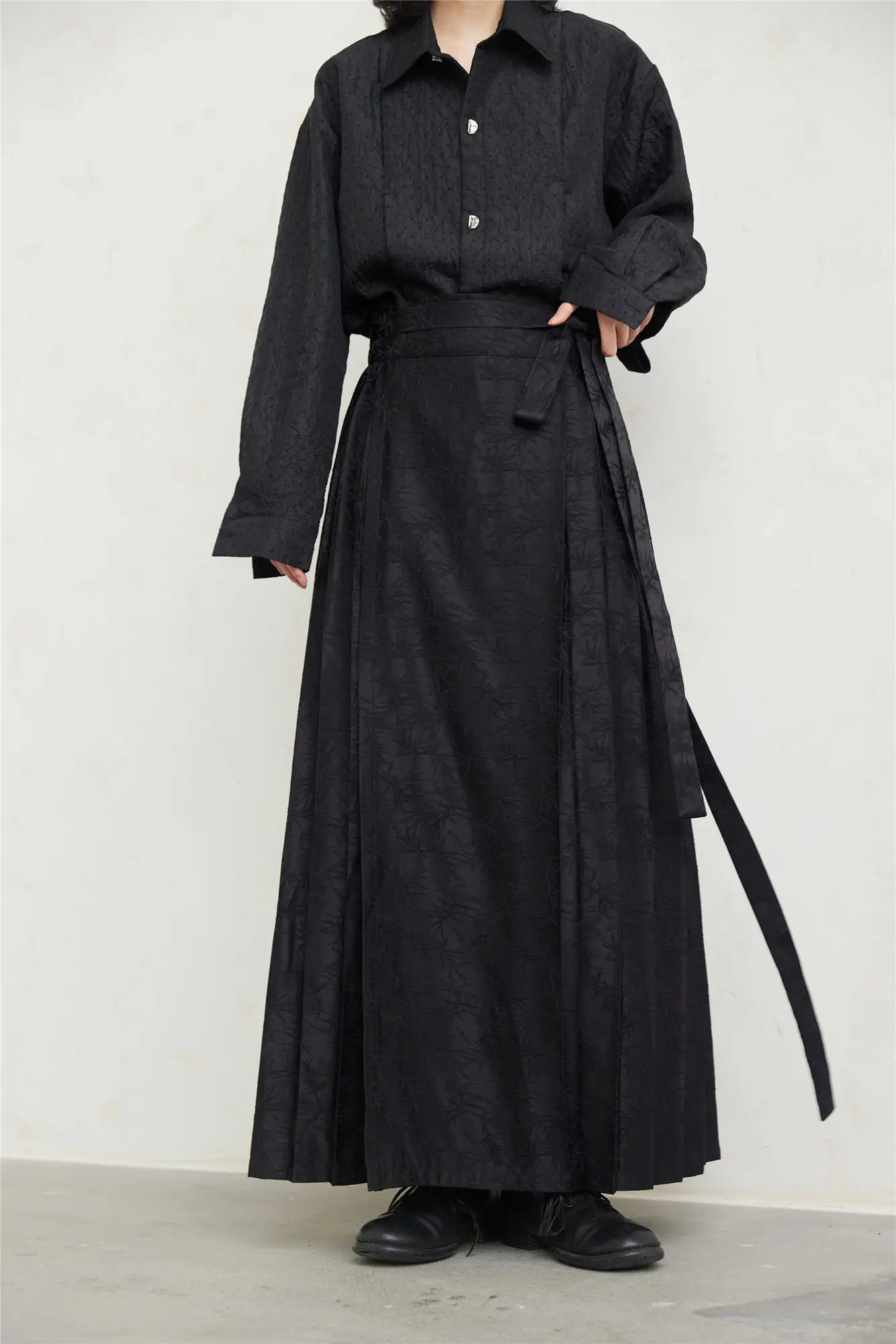UMI MAO Yamamoto Dark Skirt Design Sense New Chinese Bamboo Leaf Pleated Pattern Jacquard Horse Face Skirt Femme