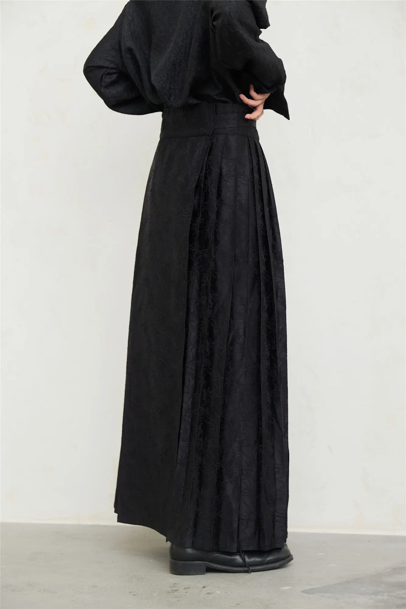 UMI MAO Yamamoto Dark Skirt Design Sense New Chinese Bamboo Leaf Pleated Pattern Jacquard Horse Face Skirt Femme