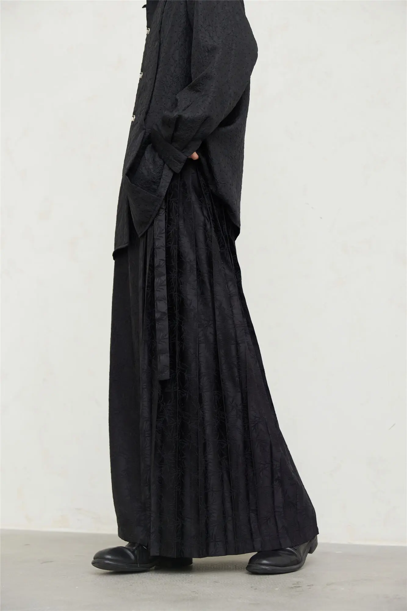 UMI MAO Yamamoto Dark Skirt Design Sense New Chinese Bamboo Leaf Pleated Pattern Jacquard Horse Face Skirt Femme