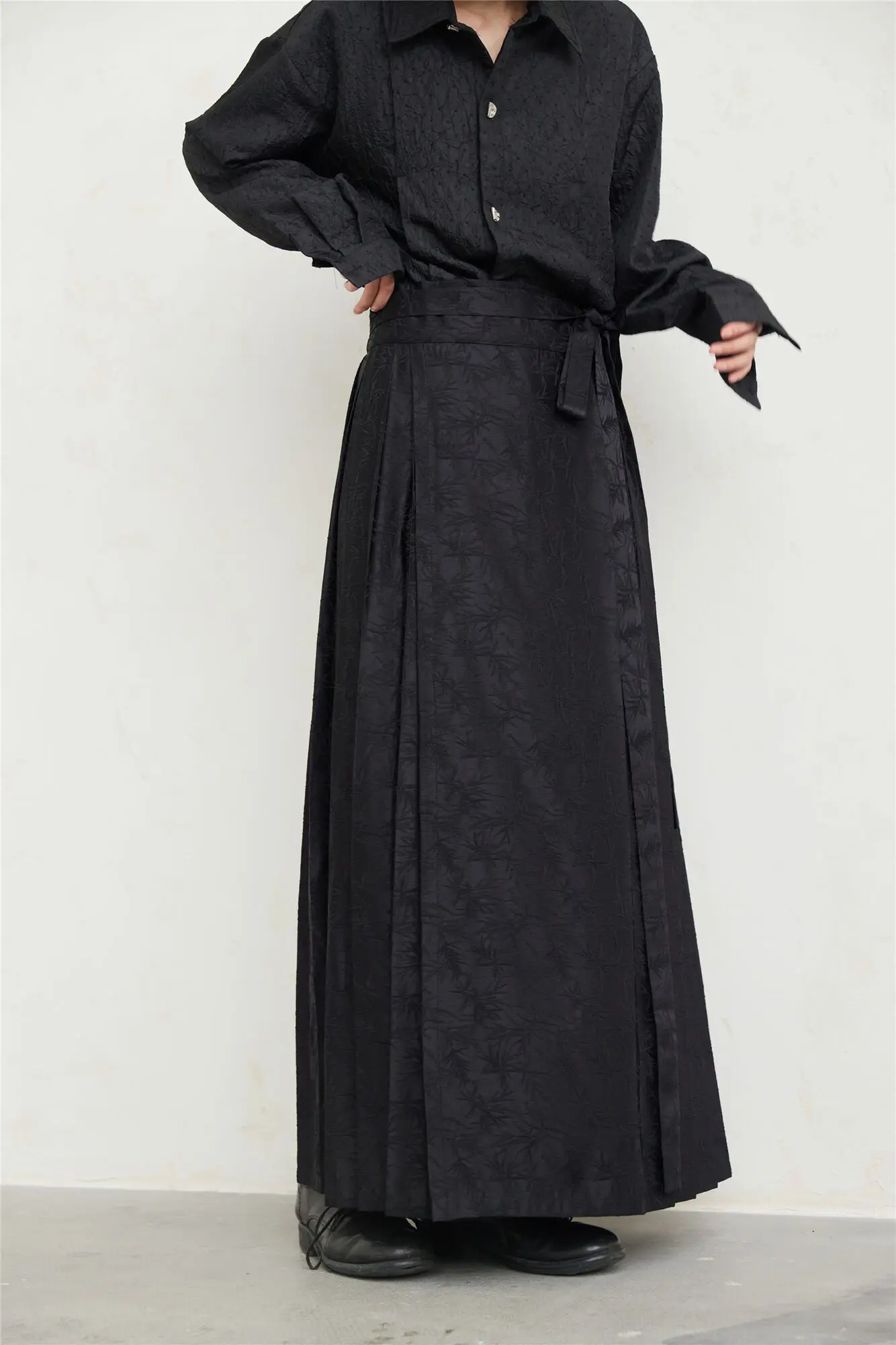 UMI MAO Yamamoto Dark Skirt Design Sense New Chinese Bamboo Leaf Pleated Pattern Jacquard Horse Face Skirt Femme