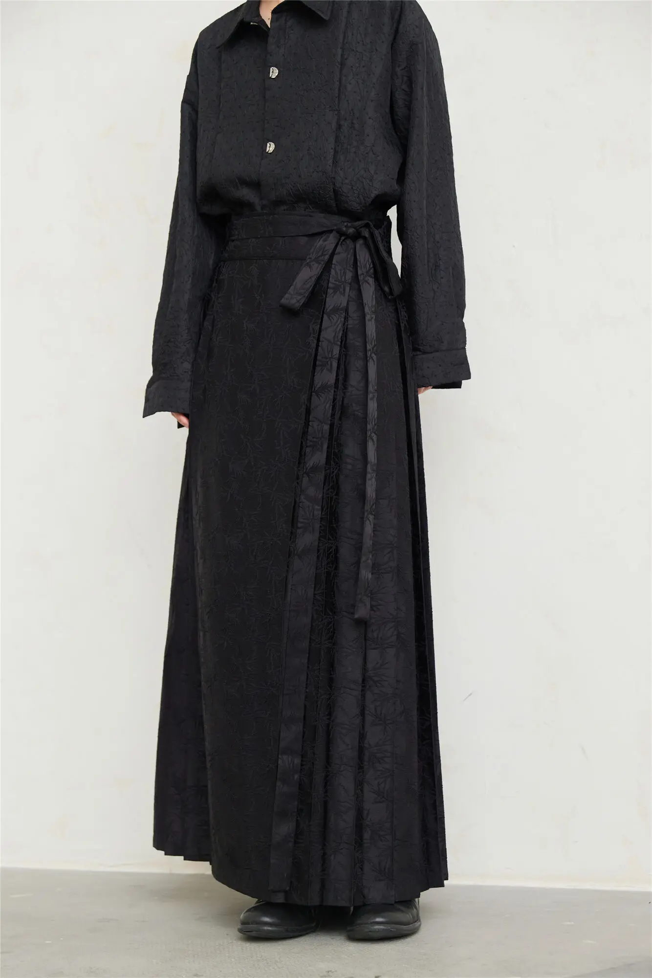 UMI MAO Yamamoto Dark Skirt Design Sense New Chinese Bamboo Leaf Pleated Pattern Jacquard Horse Face Skirt Femme