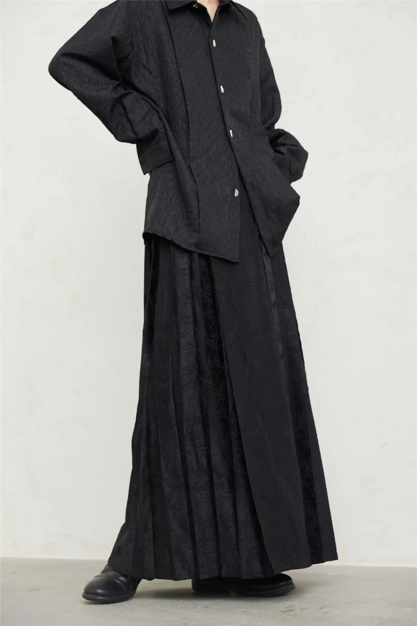UMI MAO Yamamoto Dark Skirt Design Sense New Chinese Bamboo Leaf Pleated Pattern Jacquard Horse Face Skirt Femme
