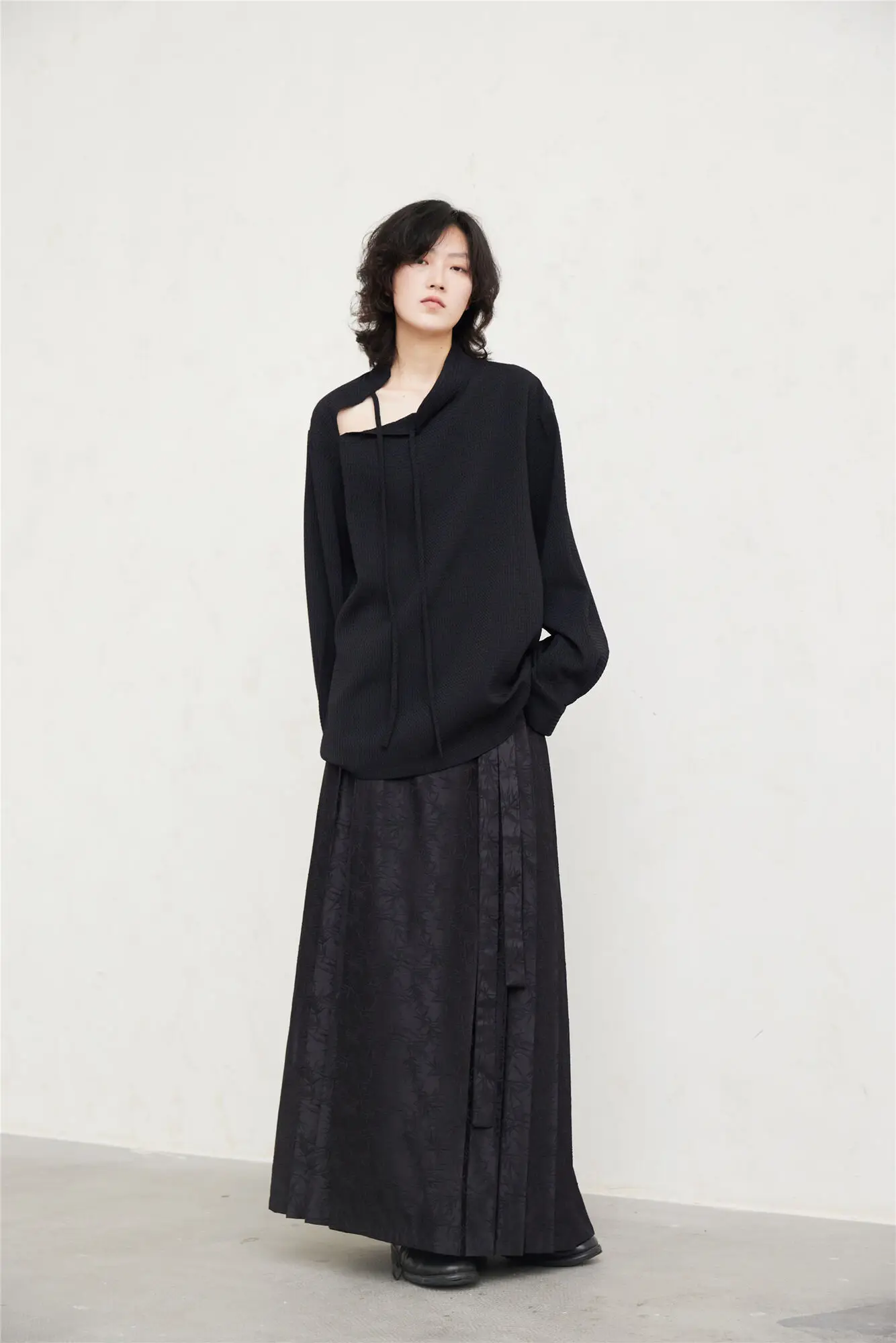 UMI MAO Yamamoto Dark Skirt Design Sense New Chinese Bamboo Leaf Pleated Pattern Jacquard Horse Face Skirt Femme
