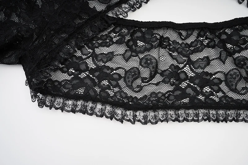 Black See Through Floral Lace Long Flare Sleeve y2k Dark Clothes Women Steampunk Coat Gothic Vintage Top Sexy Victorian Jacket