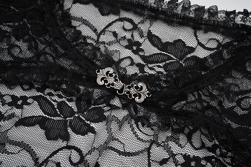 Black See Through Floral Lace Long Flare Sleeve y2k Dark Clothes Women Steampunk Coat Gothic Vintage Top Sexy Victorian Jacket