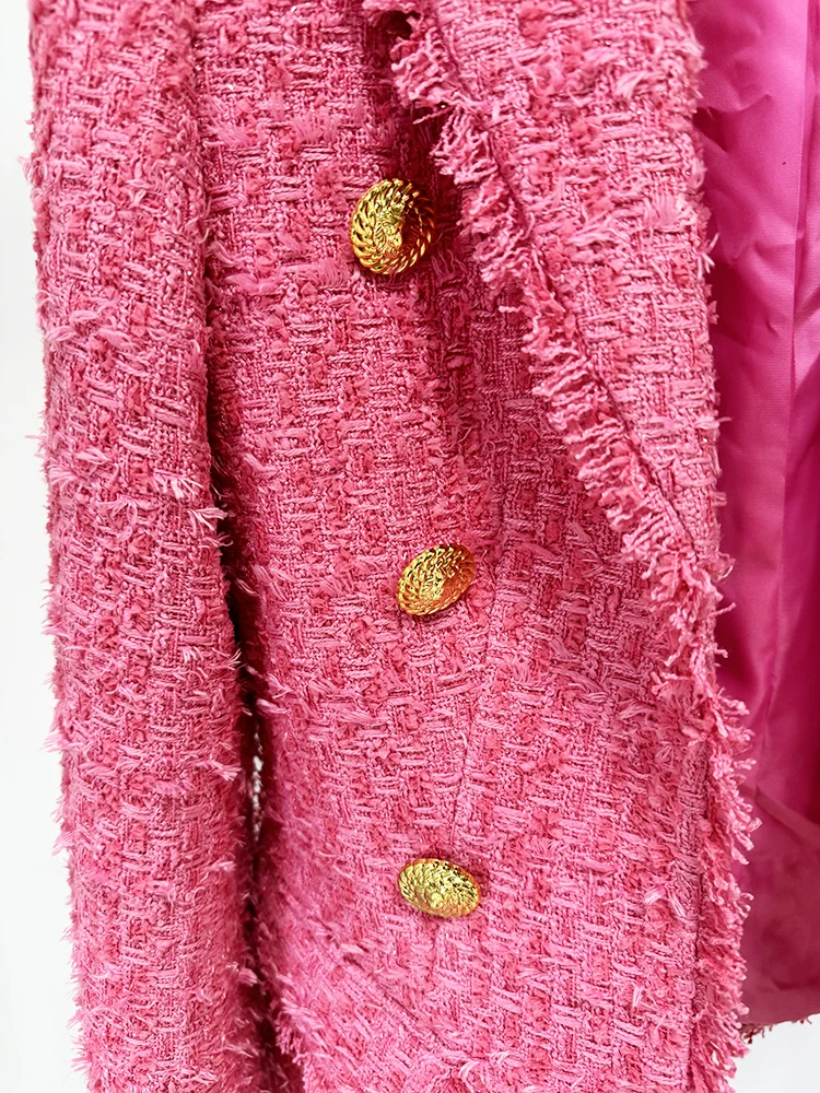 HIGH STREET Newest 2026 FW Designer Jacket Women's Slim Fitting Tassel Fringed Tweed Blazer