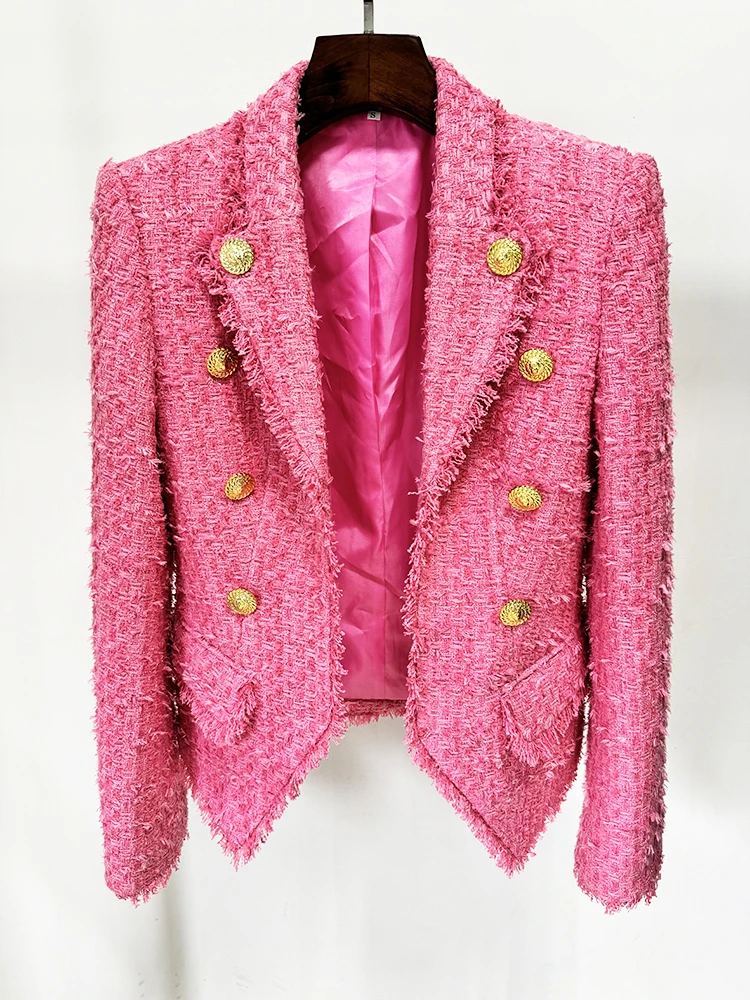 HIGH STREET Newest 2026 FW Designer Jacket Women's Slim Fitting Tassel Fringed Tweed Blazer