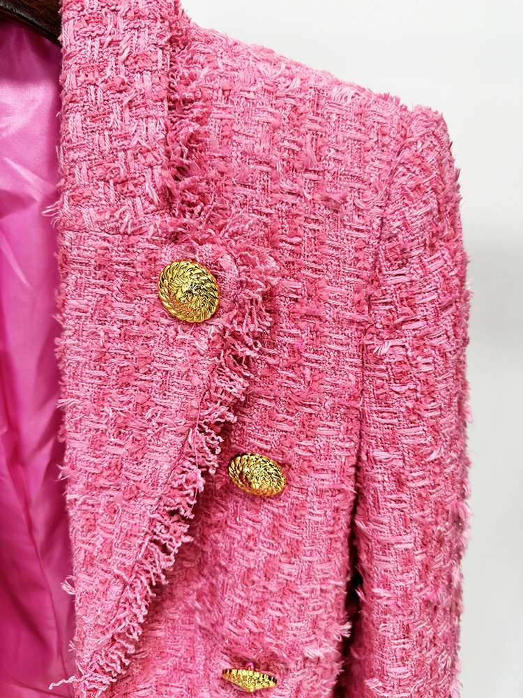 HIGH STREET Newest 2026 FW Designer Jacket Women's Slim Fitting Tassel Fringed Tweed Blazer