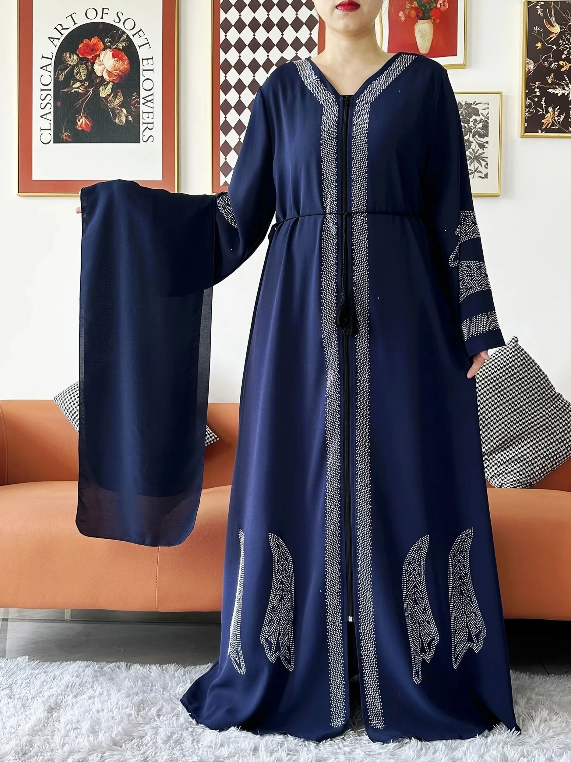 2024 Women Elegant Party Dress Chiffon Open Abaya Muslim Women Dress Islamic Clothing Cardigan Abaya Women Muslim Dress