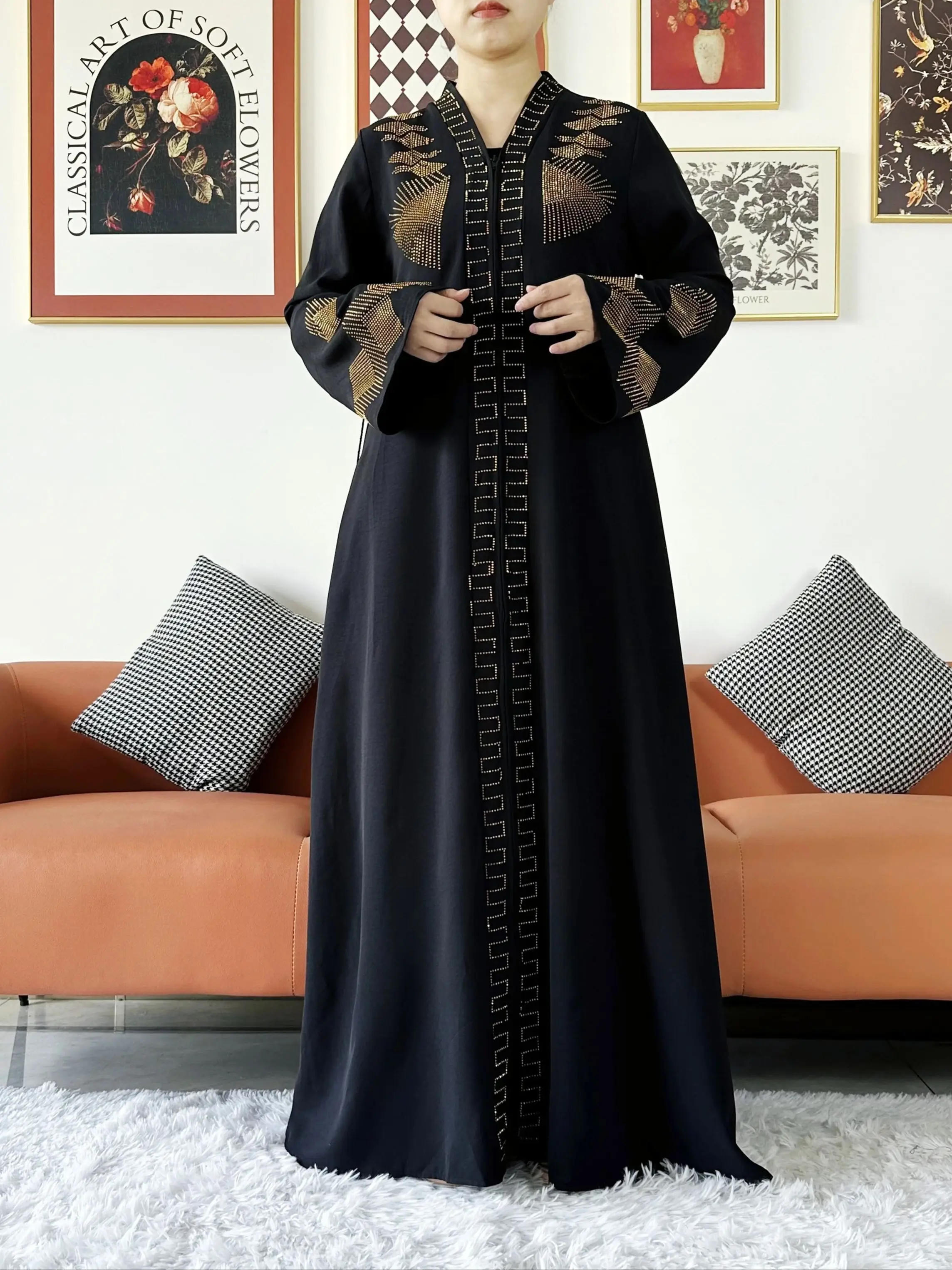 2024 Women Elegant Party Dress Chiffon Open Abaya Muslim Women Dress Islamic Clothing Cardigan Abaya Women Muslim Dress