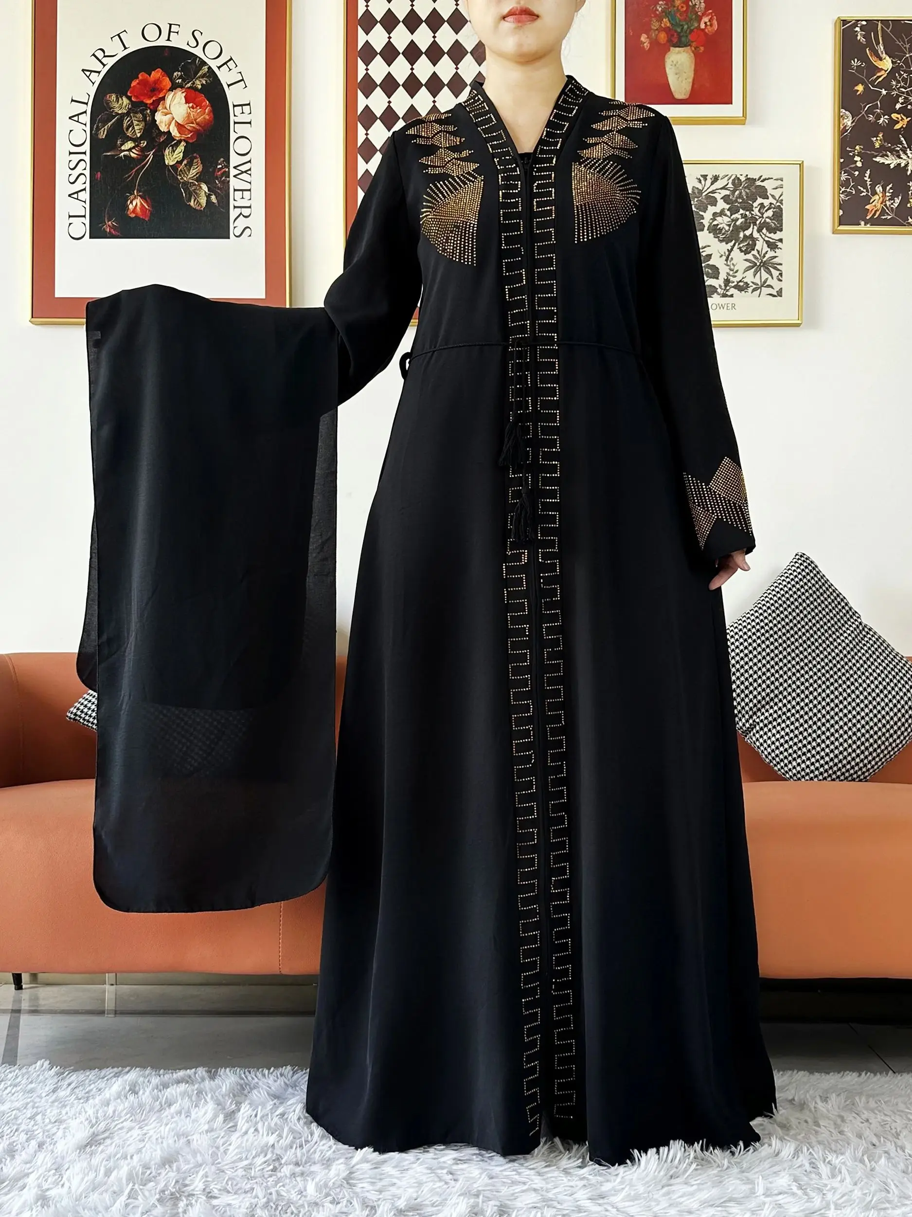 2024 Women Elegant Party Dress Chiffon Open Abaya Muslim Women Dress Islamic Clothing Cardigan Abaya Women Muslim Dress
