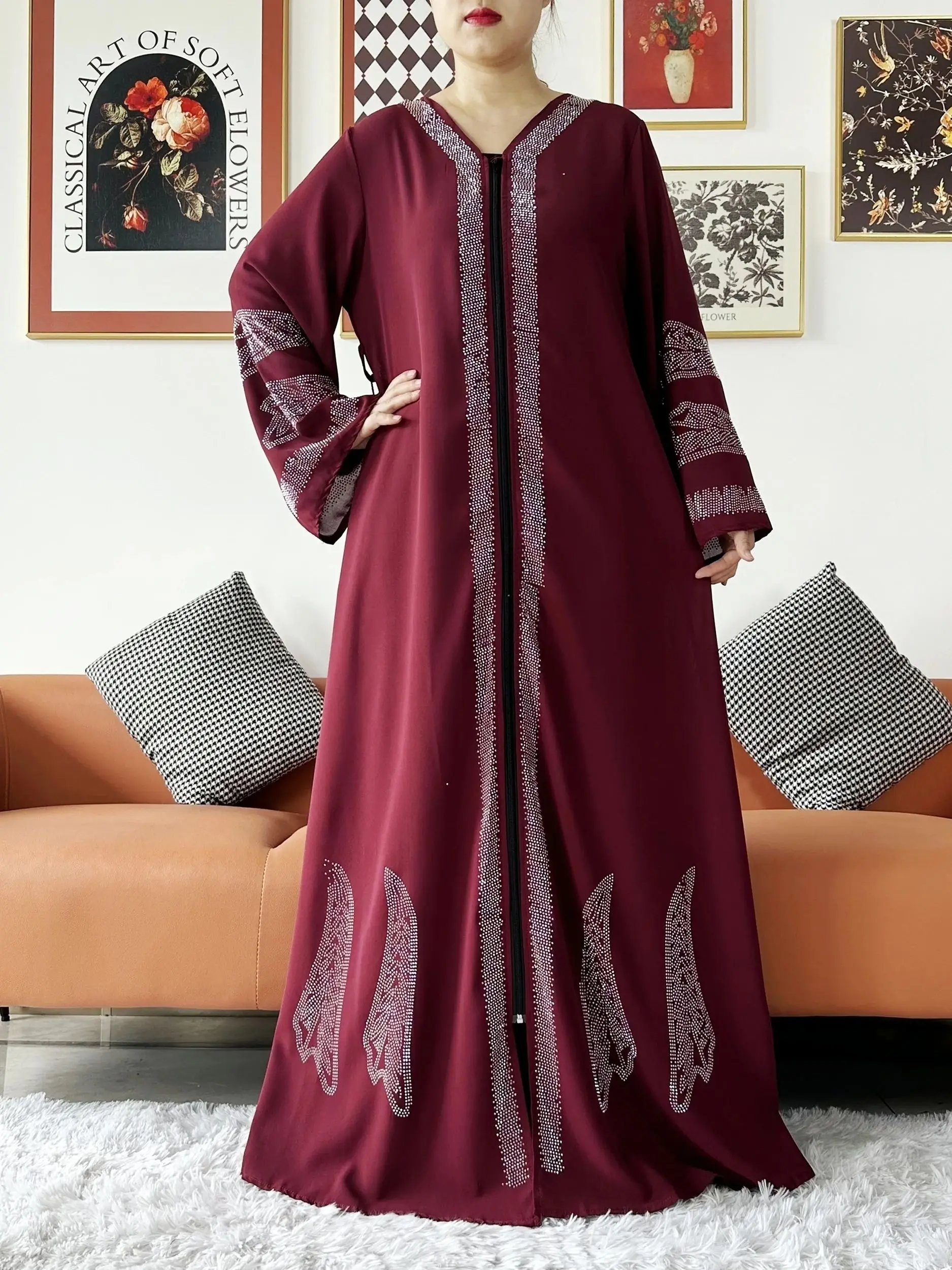2024 Women Elegant Party Dress Chiffon Open Abaya Muslim Women Dress Islamic Clothing Cardigan Abaya Women Muslim Dress