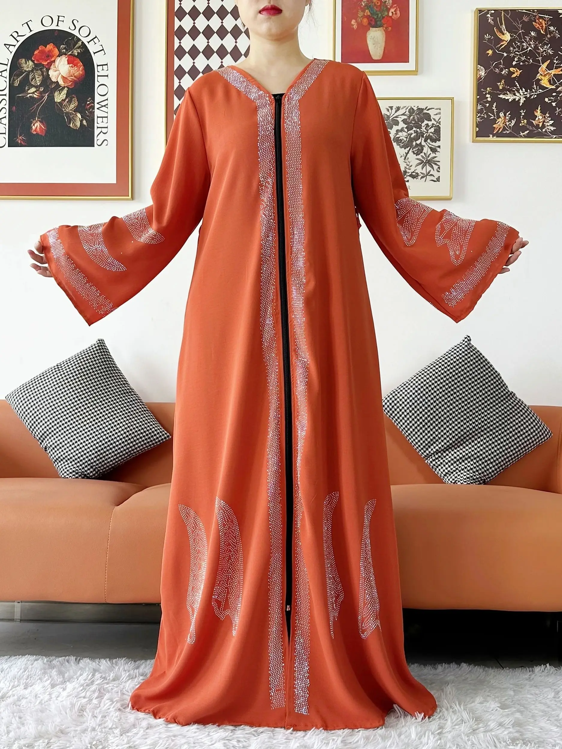 2024 Women Elegant Party Dress Chiffon Open Abaya Muslim Women Dress Islamic Clothing Cardigan Abaya Women Muslim Dress