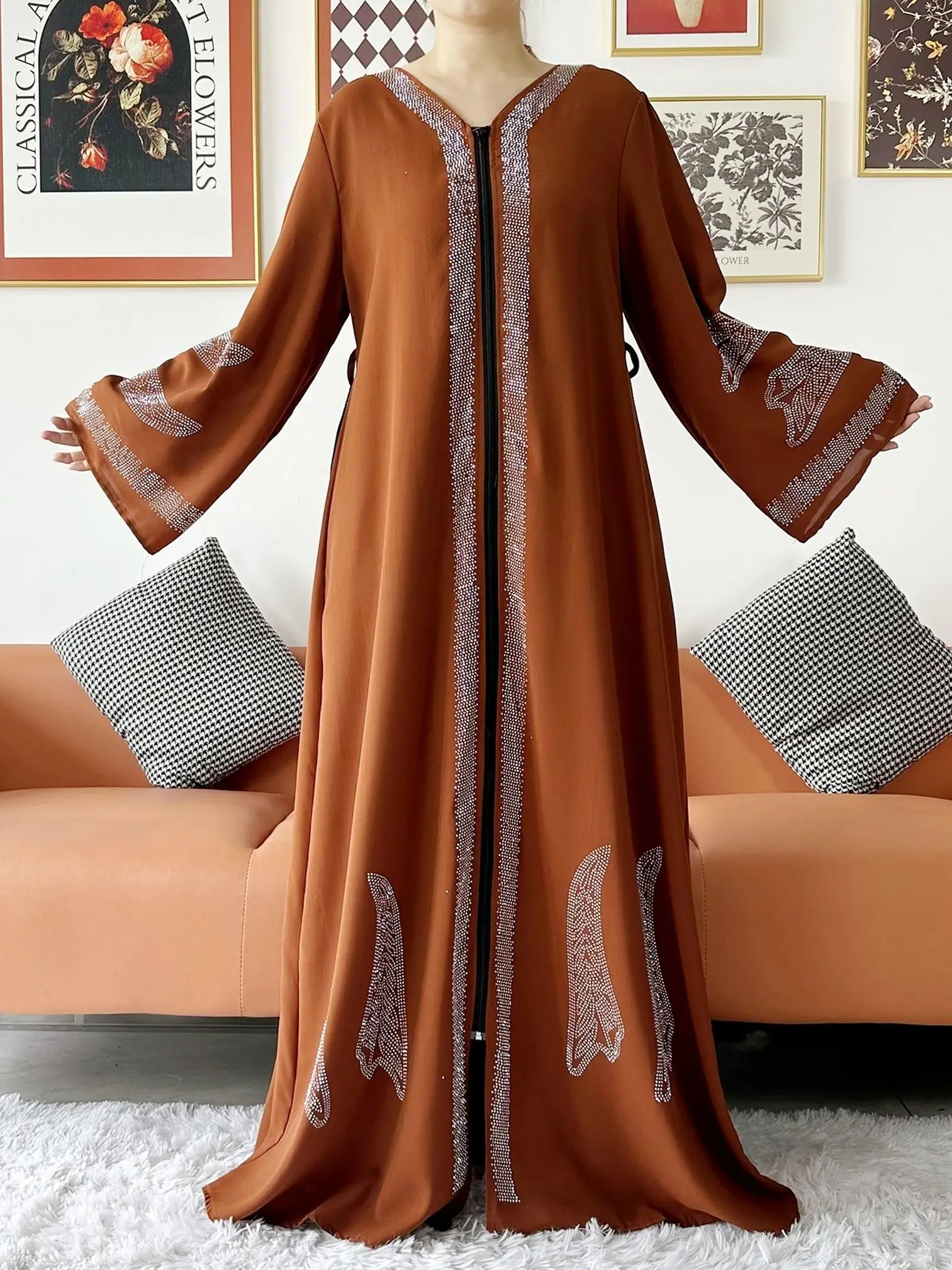 2024 Women Elegant Party Dress Chiffon Open Abaya Muslim Women Dress Islamic Clothing Cardigan Abaya Women Muslim Dress