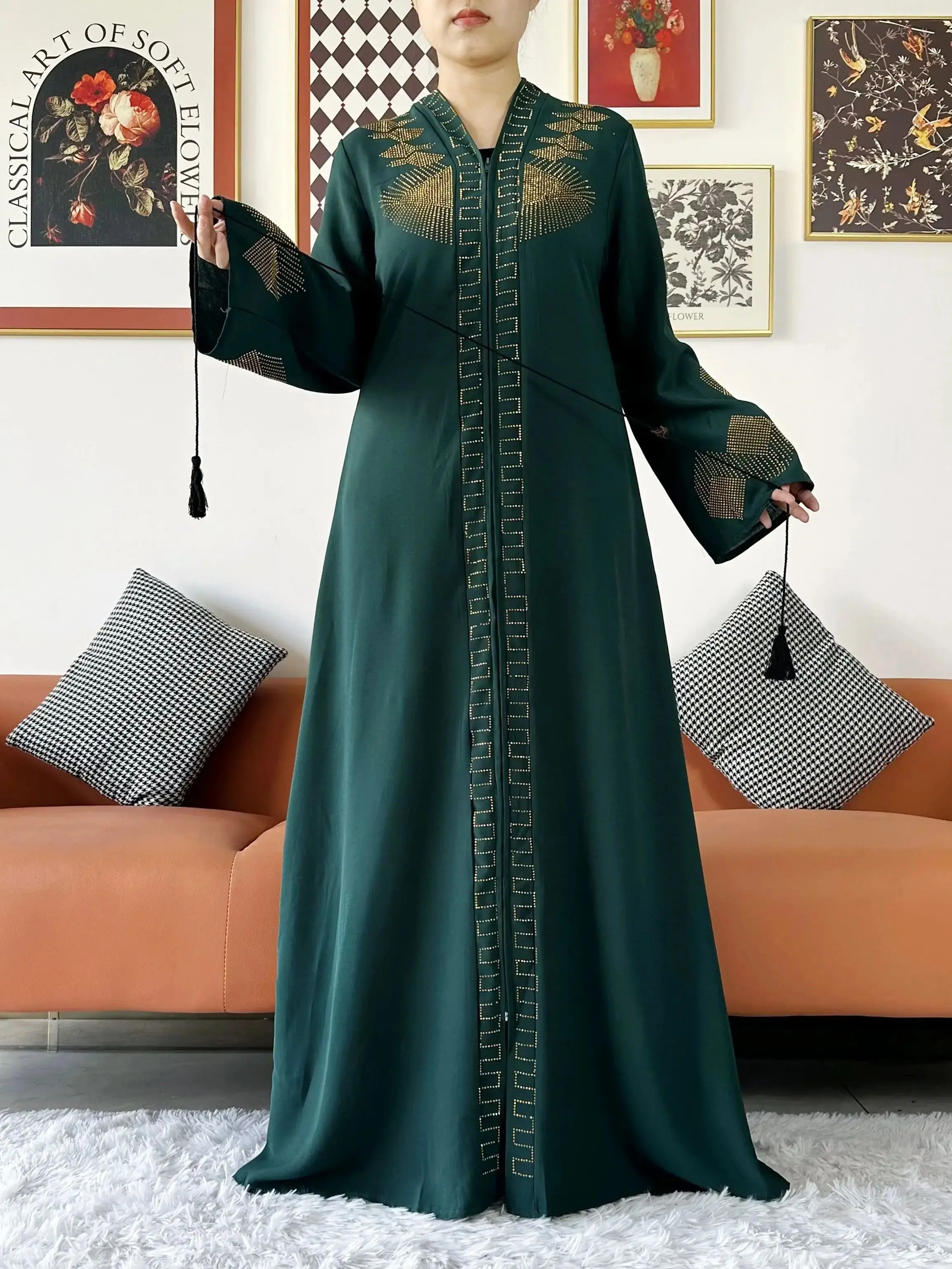 2024 Women Elegant Party Dress Chiffon Open Abaya Muslim Women Dress Islamic Clothing Cardigan Abaya Women Muslim Dress
