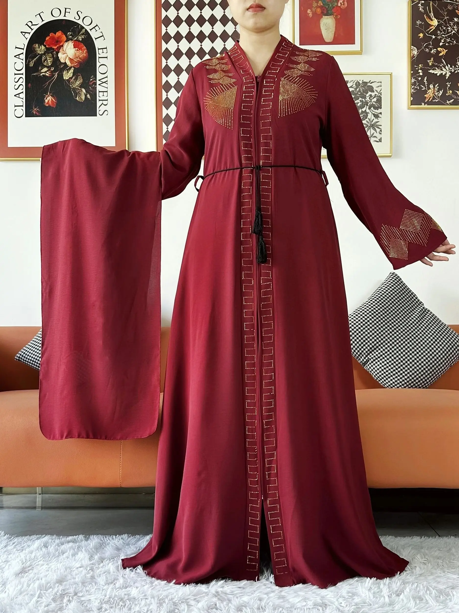 2024 Women Elegant Party Dress Chiffon Open Abaya Muslim Women Dress Islamic Clothing Cardigan Abaya Women Muslim Dress