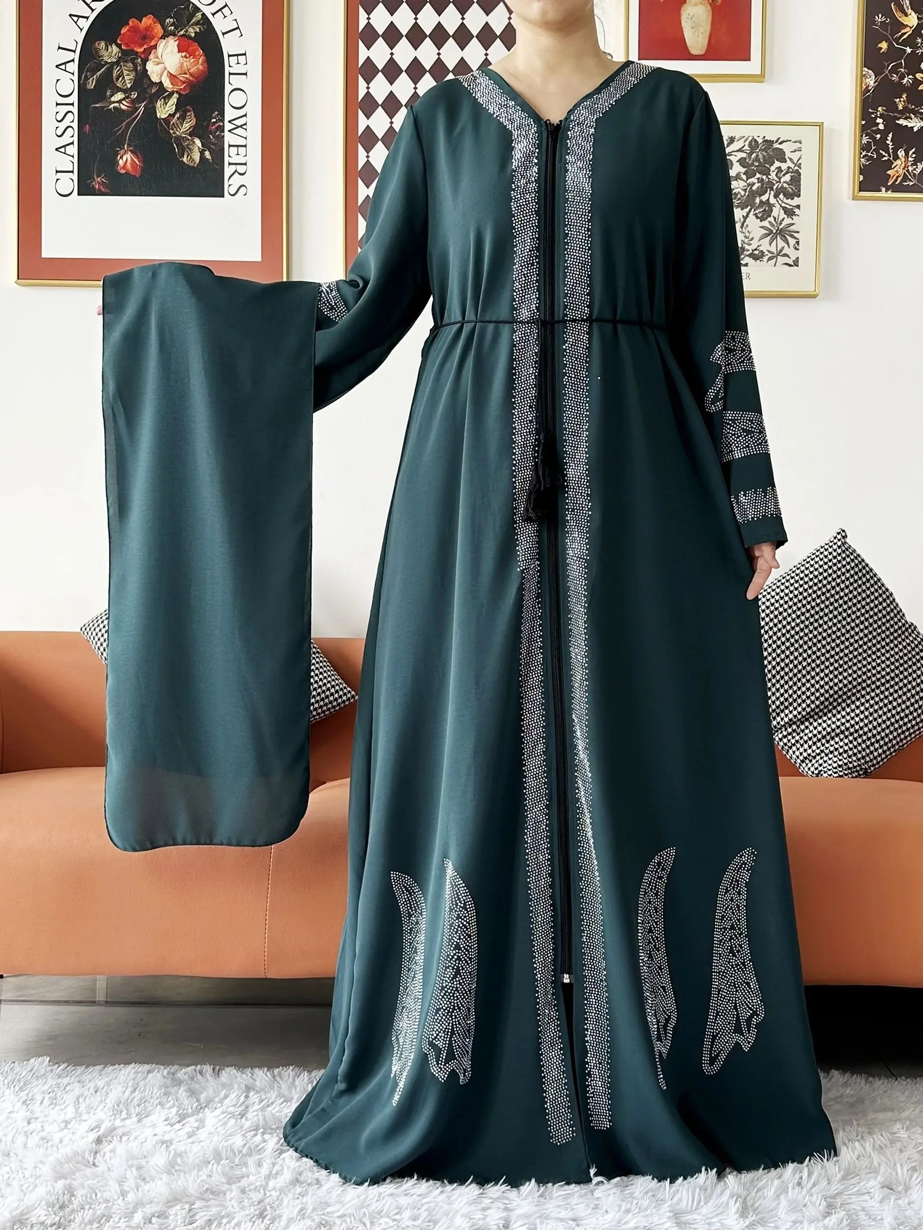 2024 Women Elegant Party Dress Chiffon Open Abaya Muslim Women Dress Islamic Clothing Cardigan Abaya Women Muslim Dress