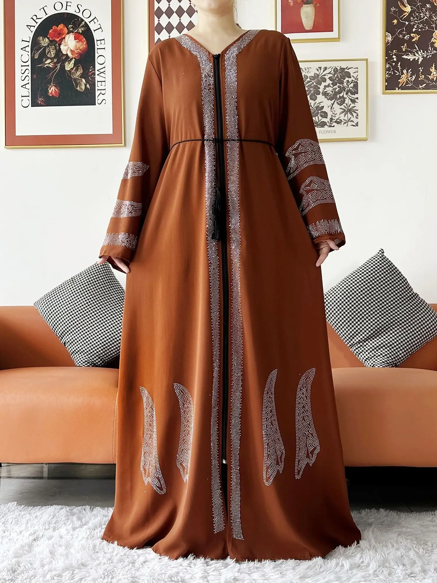 2024 Women Elegant Party Dress Chiffon Open Abaya Muslim Women Dress Islamic Clothing Cardigan Abaya Women Muslim Dress