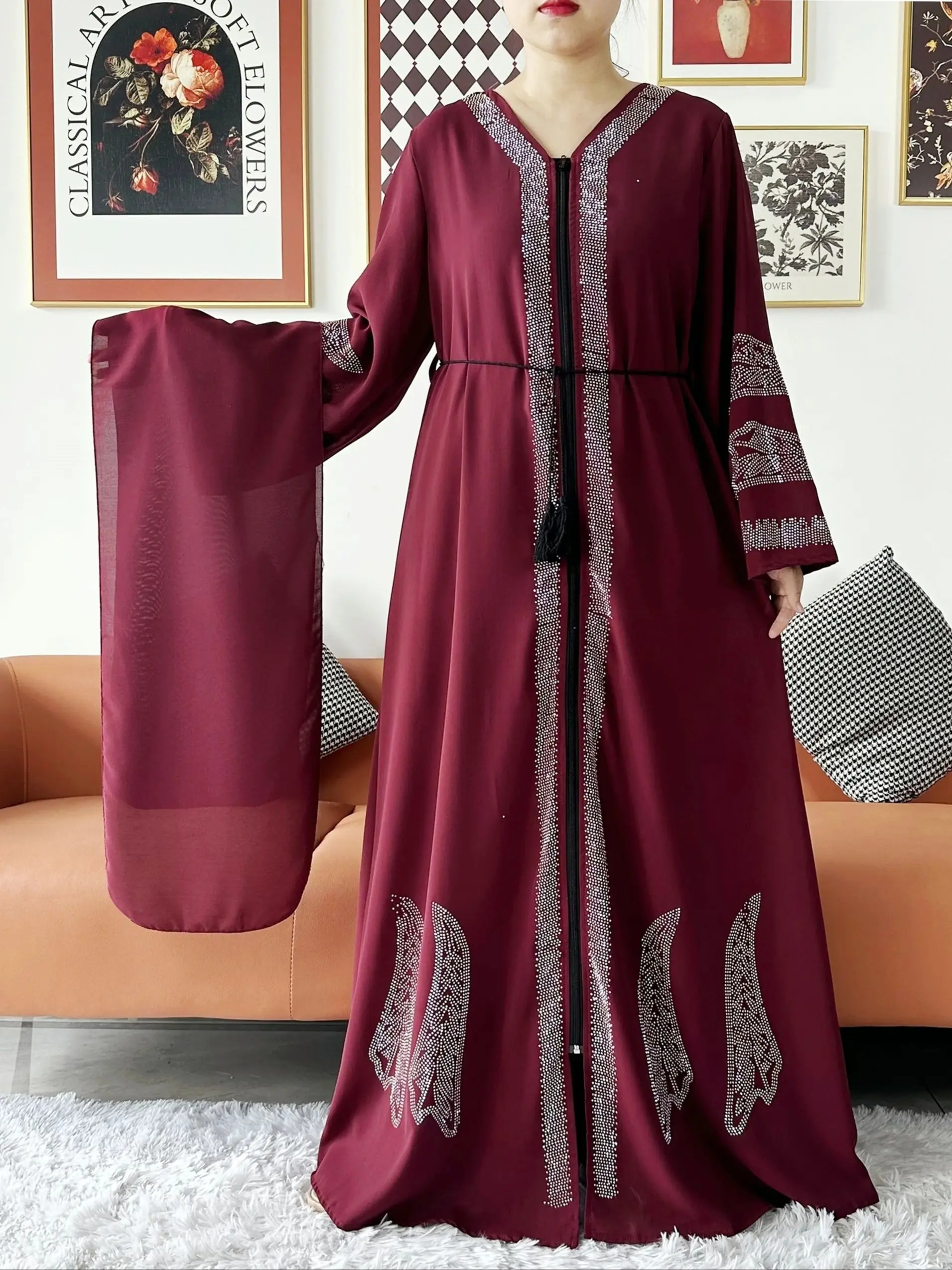 2024 Women Elegant Party Dress Chiffon Open Abaya Muslim Women Dress Islamic Clothing Cardigan Abaya Women Muslim Dress
