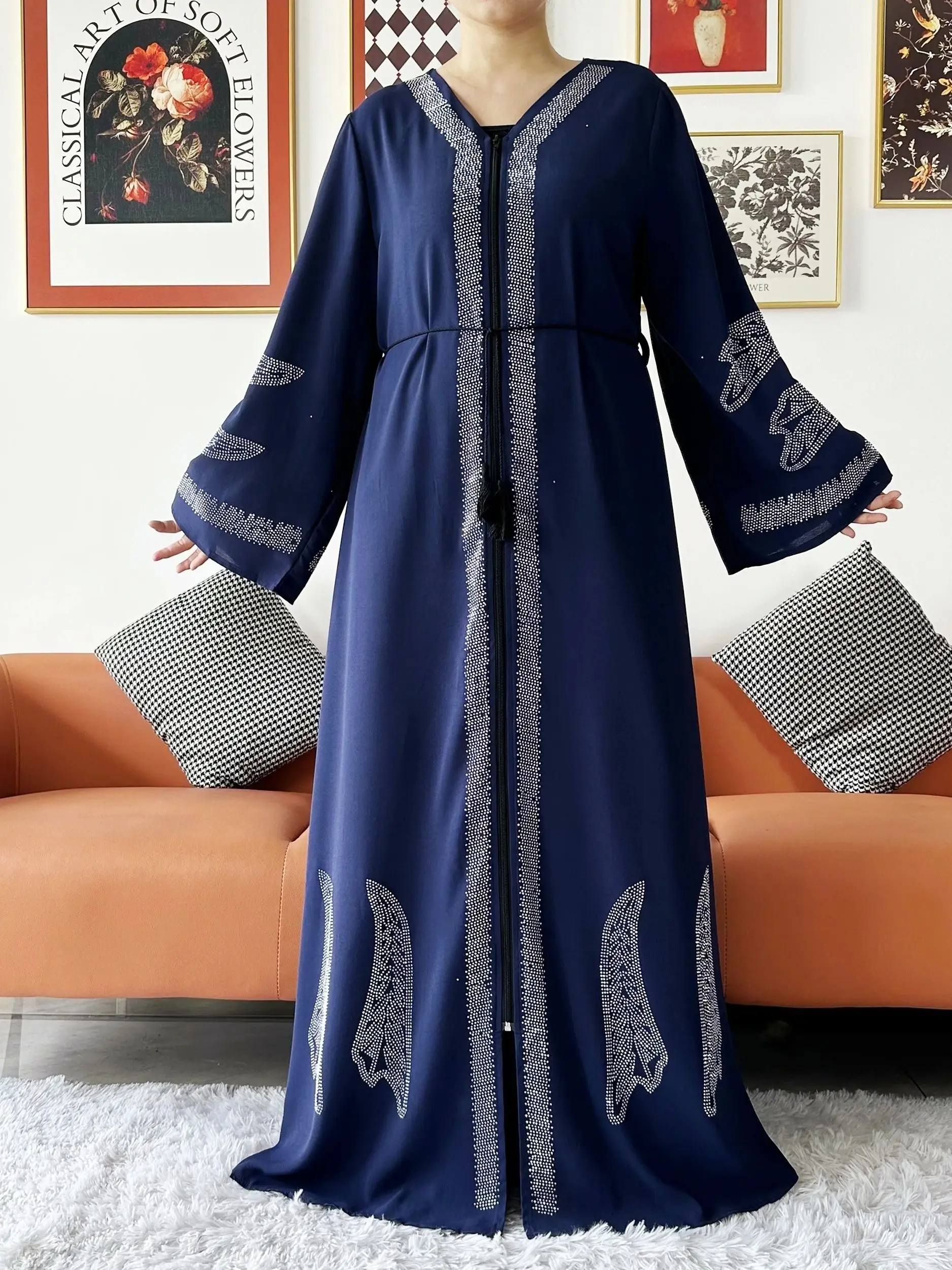 2024 Women Elegant Party Dress Chiffon Open Abaya Muslim Women Dress Islamic Clothing Cardigan Abaya Women Muslim Dress