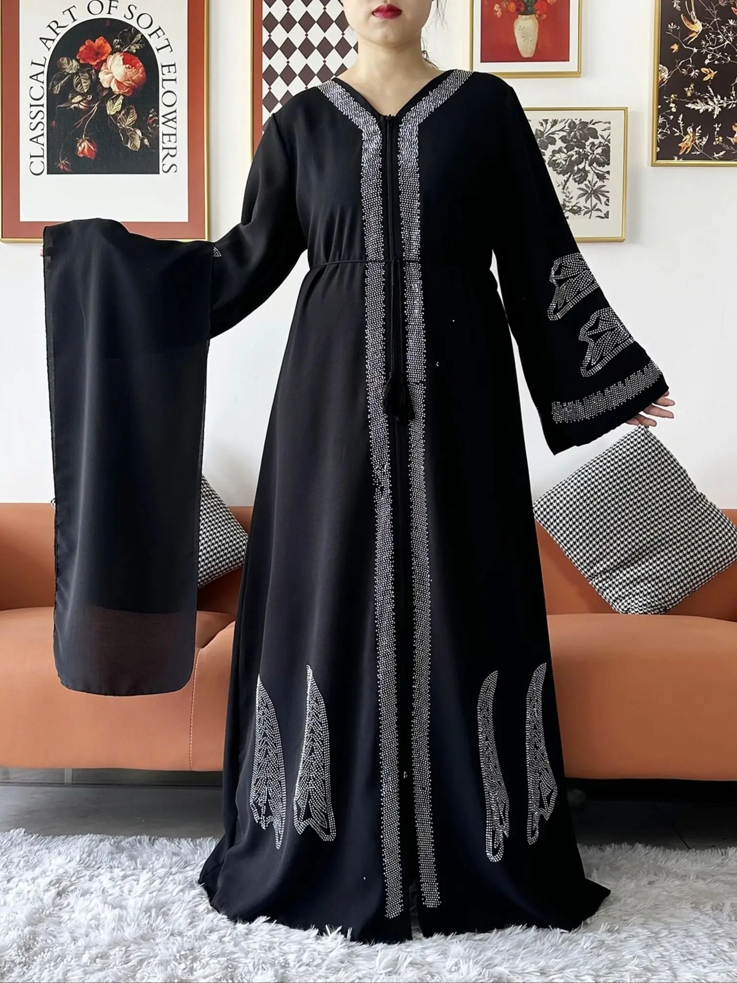 2024 Women Elegant Party Dress Chiffon Open Abaya Muslim Women Dress Islamic Clothing Cardigan Abaya Women Muslim Dress