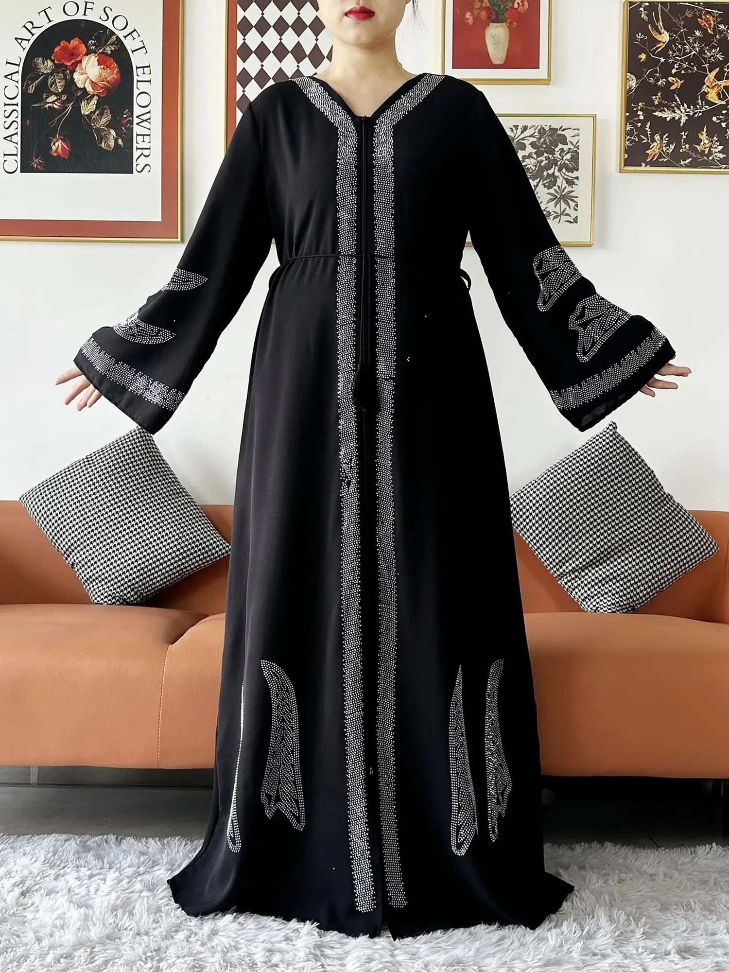 2024 Women Elegant Party Dress Chiffon Open Abaya Muslim Women Dress Islamic Clothing Cardigan Abaya Women Muslim Dress