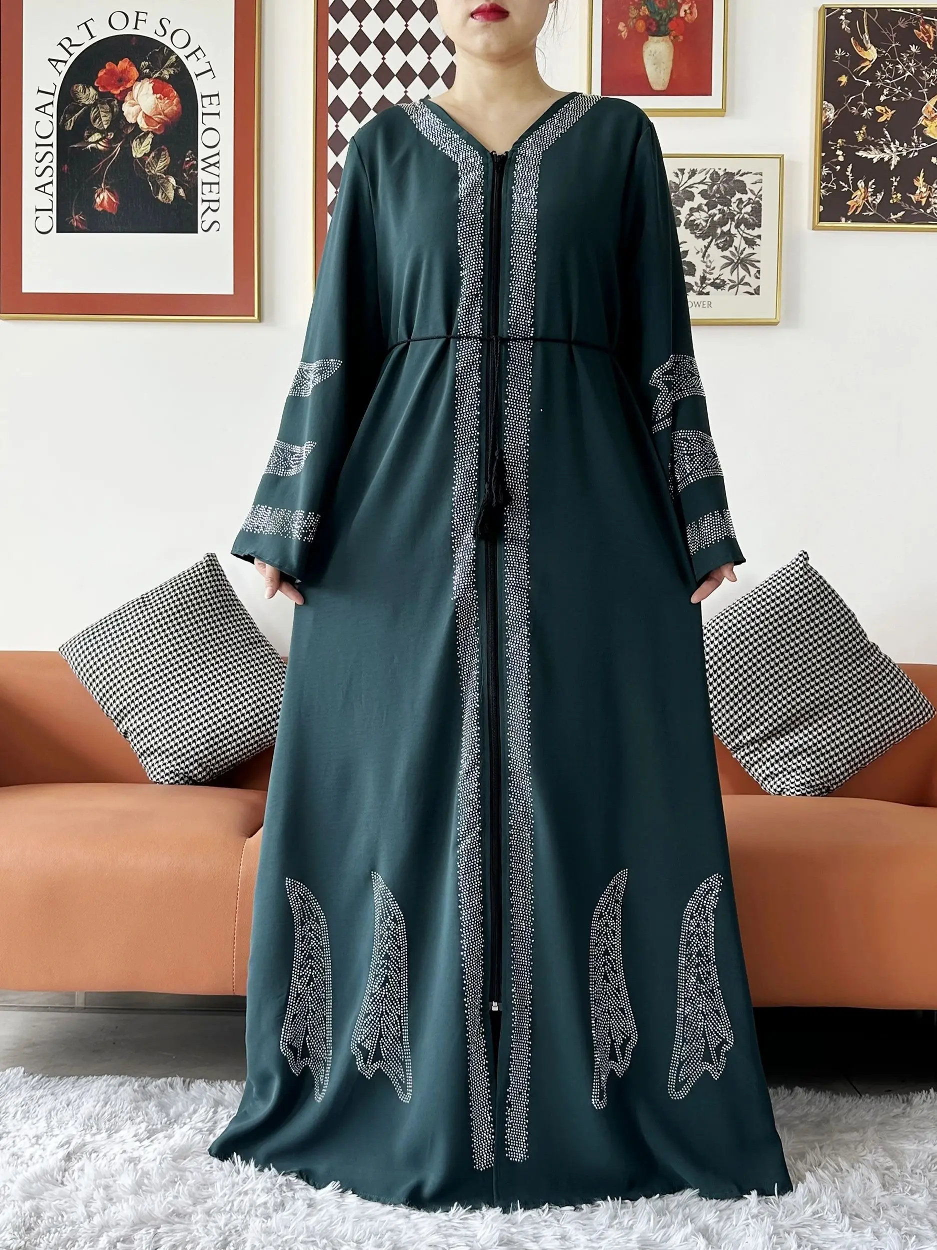 2024 Women Elegant Party Dress Chiffon Open Abaya Muslim Women Dress Islamic Clothing Cardigan Abaya Women Muslim Dress
