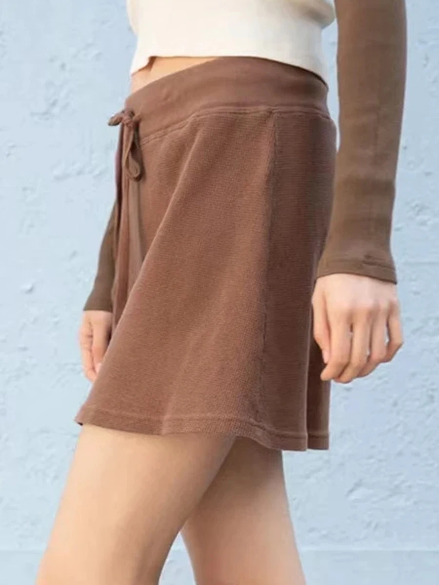 Simple Sweet Waffle A-line Skirts Women Summer New Casual Solid Lace-up High Waist Mini Skirts Streetwear Vintage Chic Y2K Falda