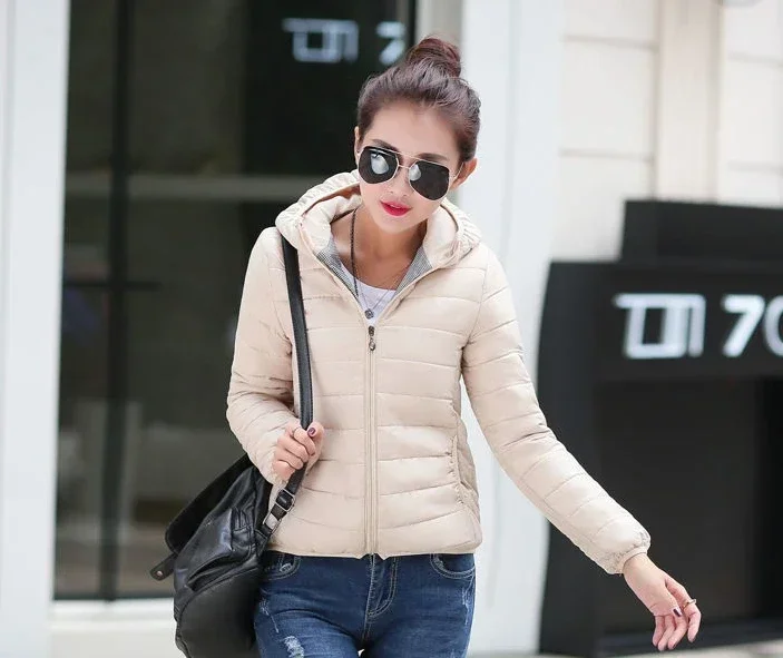 Jackets for Women Quilted Padded Lightweight Puffer Woman Coat Hoodie Short Yellow Thick Padding Feather Cropped Cute Modern Hot
