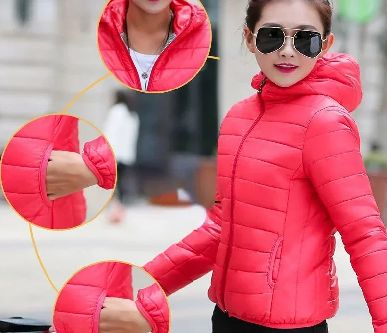 Jackets for Women Quilted Padded Lightweight Puffer Woman Coat Hoodie Short Yellow Thick Padding Feather Cropped Cute Modern Hot