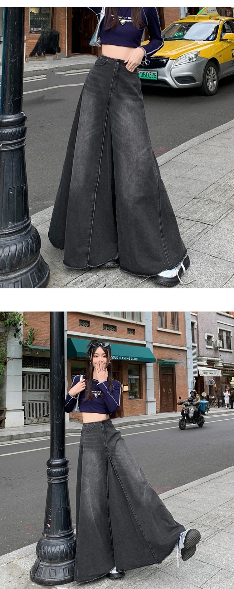 Maxi Long Skirts Women England Style Vintage Autumn Winter High Waist Jean Skirt Ladies A-Line Ruffle Pleated Denim Skirt