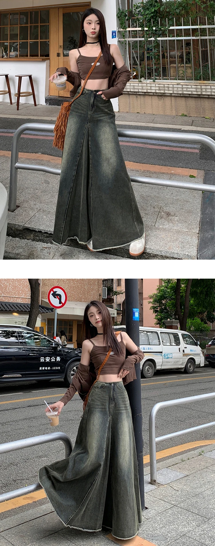 Maxi Long Skirts Women England Style Vintage Autumn Winter High Waist Jean Skirt Ladies A-Line Ruffle Pleated Denim Skirt
