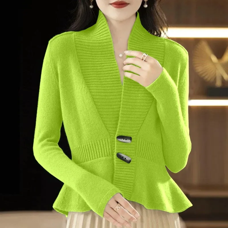 Elegant Purple Spring and Autumn Sweaters Cardigan Fashionable Women's 2026 New Winter V-Neck Knitted Coat Blue Green Jacket Top
