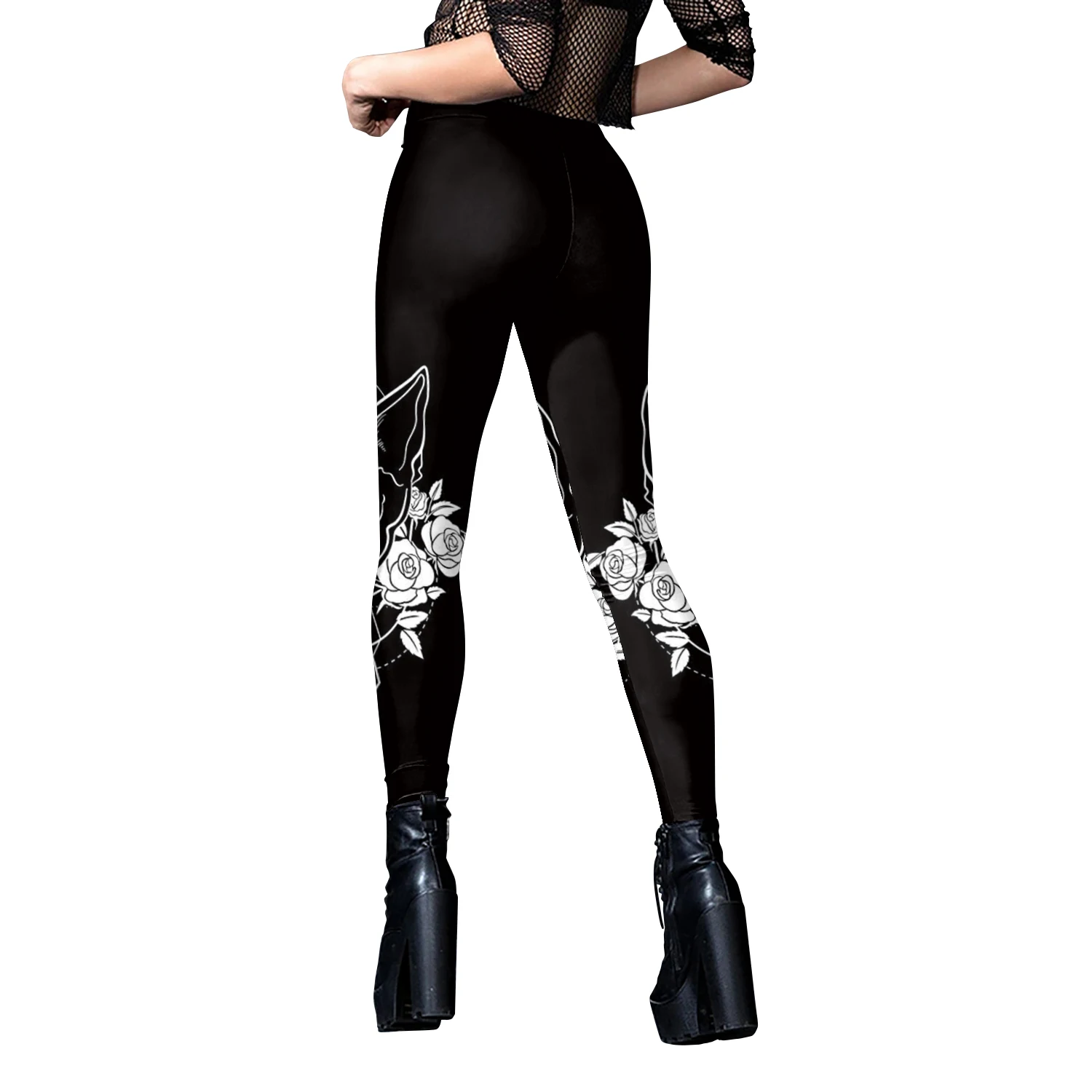 Nadanbao Women Leggings Sexy Middle Waist Skinny Leggins Halloween Skull 3D Printing Fitness Running Yoga Trousers Gym Workout