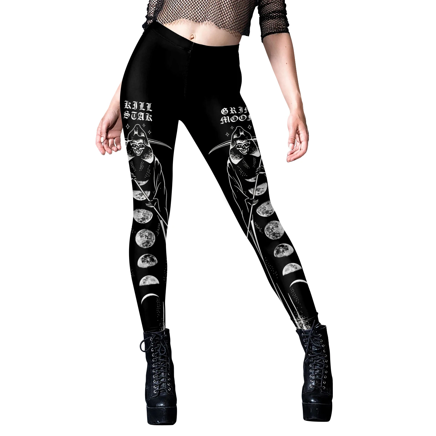 Nadanbao Women Leggings Sexy Middle Waist Skinny Leggins Halloween Skull 3D Printing Fitness Running Yoga Trousers Gym Workout