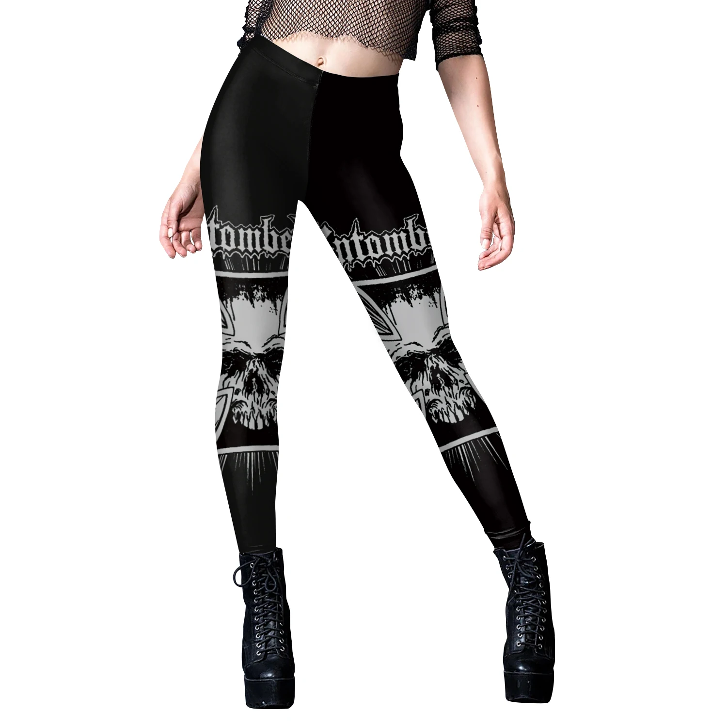 Nadanbao Women Leggings Sexy Middle Waist Skinny Leggins Halloween Skull 3D Printing Fitness Running Yoga Trousers Gym Workout