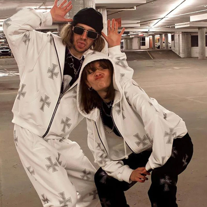 Rhinestone Full Zip Hoodie Goth Sweatshirt Pull Long Sleeve Black Hoodies Y2k Fashion Men's Women's Sport Jackets Coats New 2023