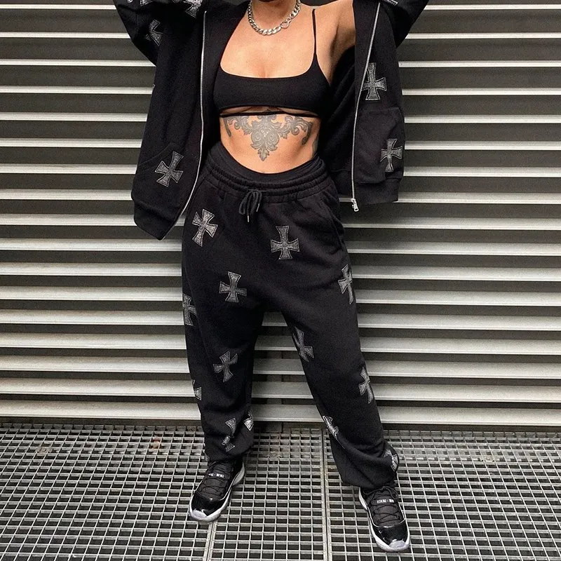Rhinestone Full Zip Hoodie Goth Sweatshirt Pull Long Sleeve Black Hoodies Y2k Fashion Men's Women's Sport Jackets Coats New 2023
