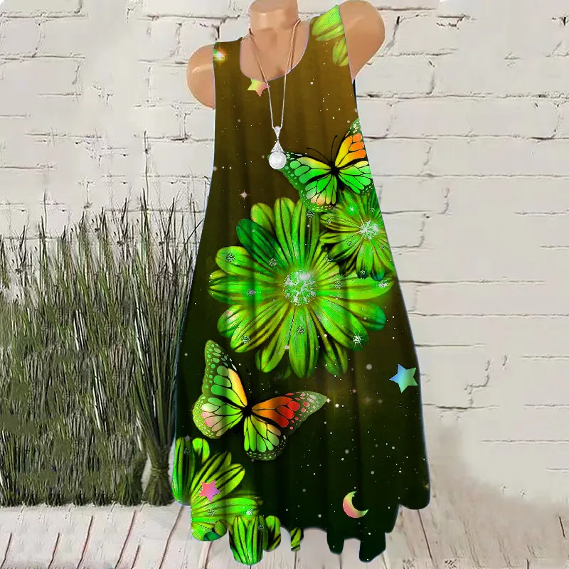 New Summer Sleeveless Women Red A-Line Dresses Floral Pattern 3D Print Fashion Dress Beach Casual Loose Ladies Short Dress