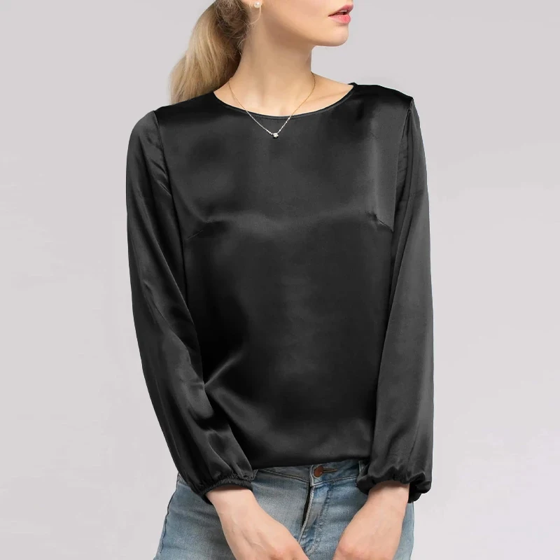 2026 New Spring Autumn Satin Woman T-shirts Vintage Long Sleeve Harajuku Shirts For Women Sexy Tops  Female Clothing
