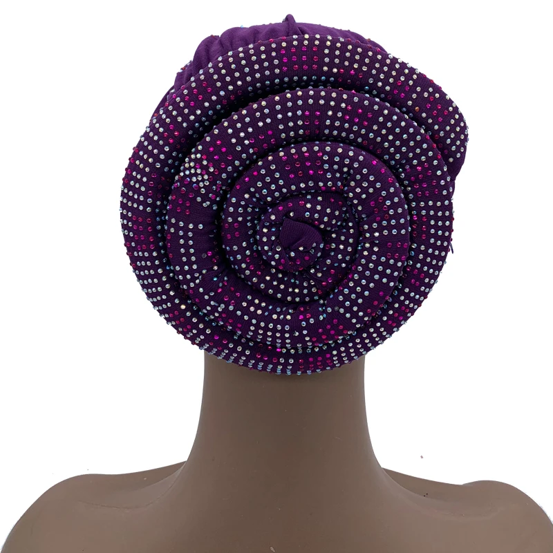 2024 Summer Women's Turban Cap with Padded Diamonds Elastic Muslim Headscarf Bonnet African Female Head Wraps Turbante Mujer