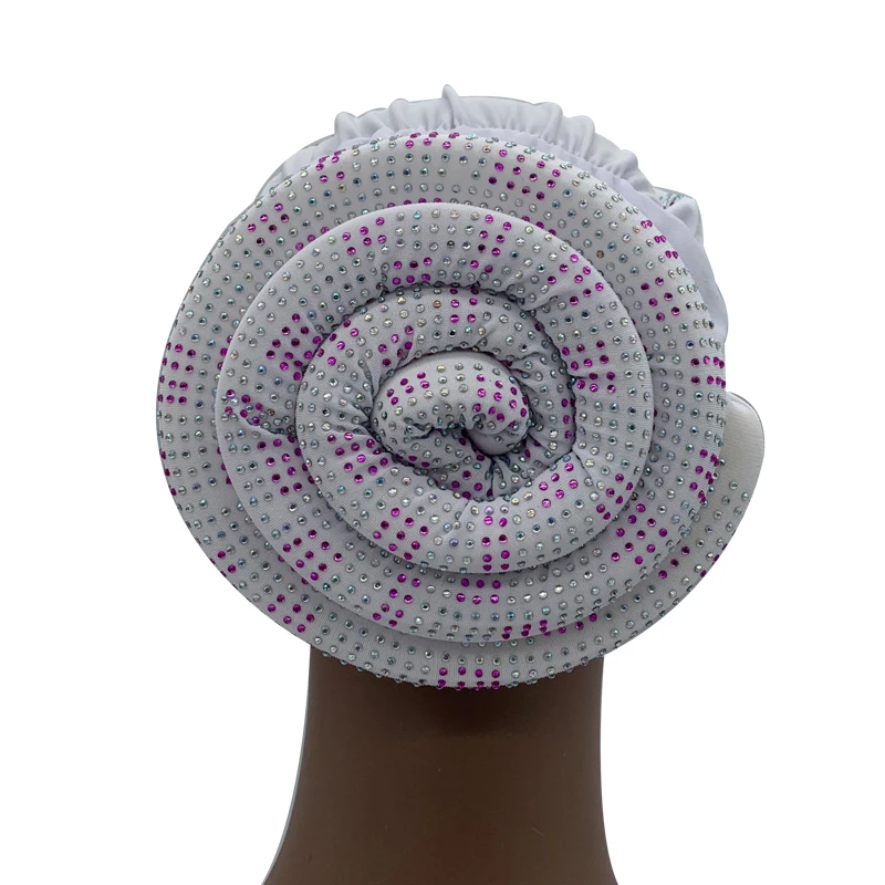 2024 Summer Women's Turban Cap with Padded Diamonds Elastic Muslim Headscarf Bonnet African Female Head Wraps Turbante Mujer