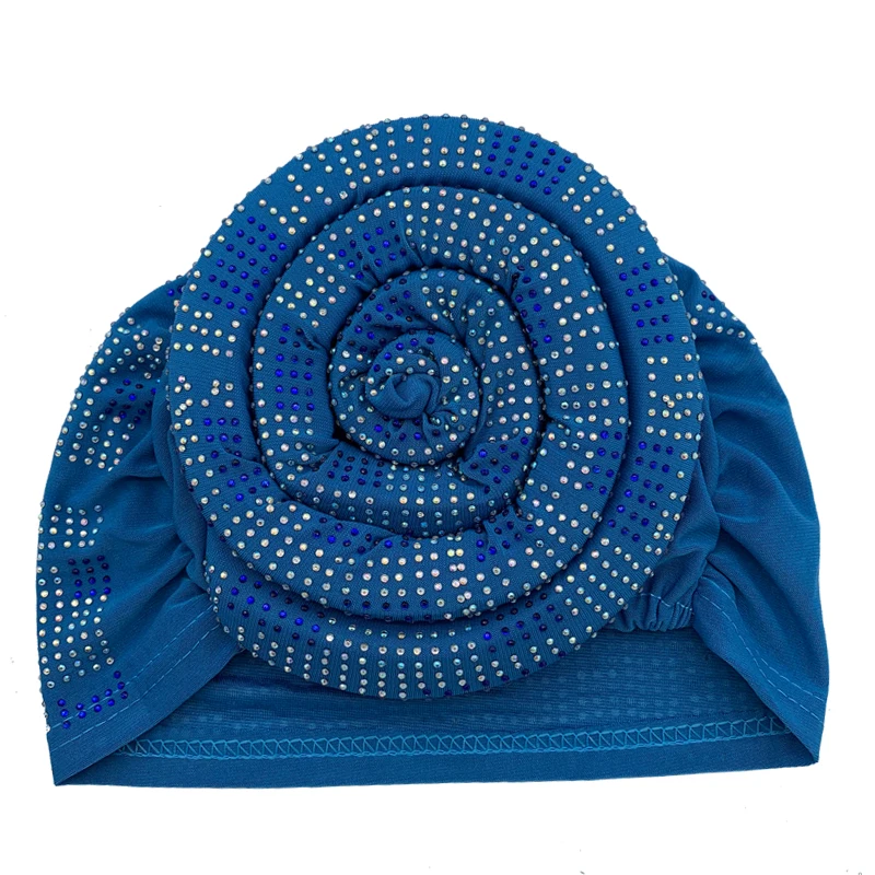2024 Summer Women's Turban Cap with Padded Diamonds Elastic Muslim Headscarf Bonnet African Female Head Wraps Turbante Mujer