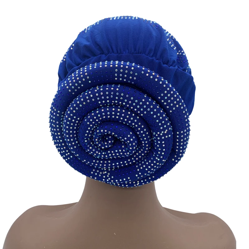 2024 Summer Women's Turban Cap with Padded Diamonds Elastic Muslim Headscarf Bonnet African Female Head Wraps Turbante Mujer