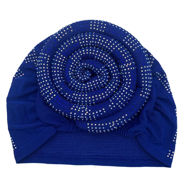 2024 Summer Women's Turban Cap with Padded Diamonds Elastic Muslim Headscarf Bonnet African Female Head Wraps Turbante Mujer