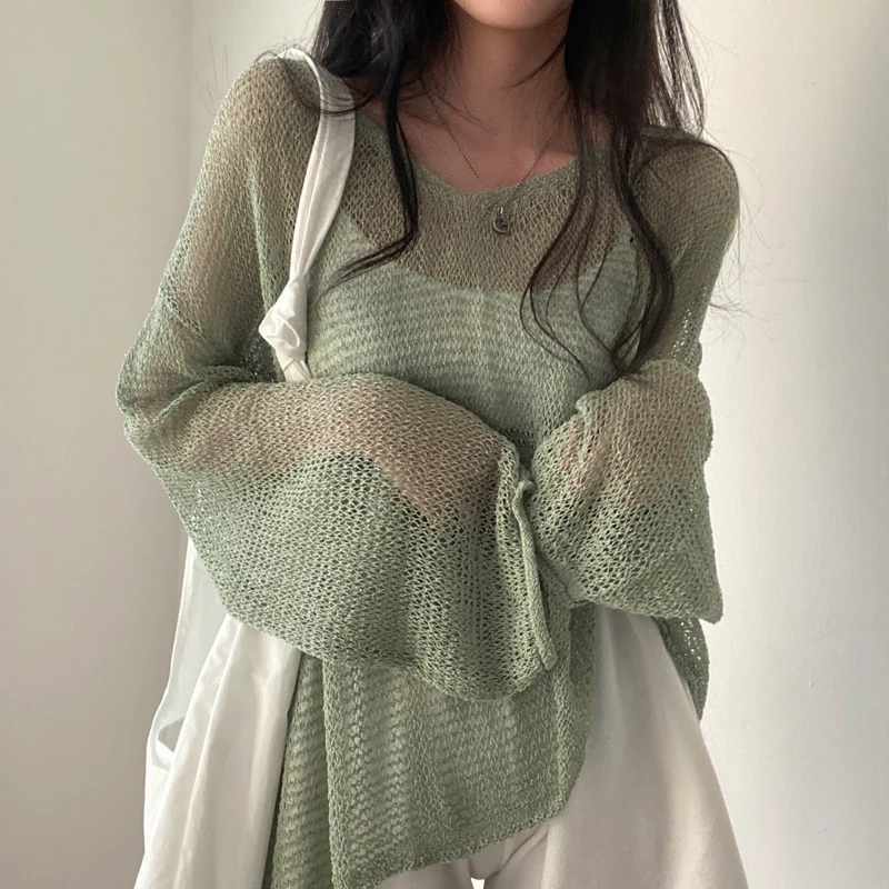 Karrram Lazy Style Full Sleeves Jumpers Tops Hollow Out Sexy Women Fashion Casual Streetwear Chic Femme Sweaters Pullovers