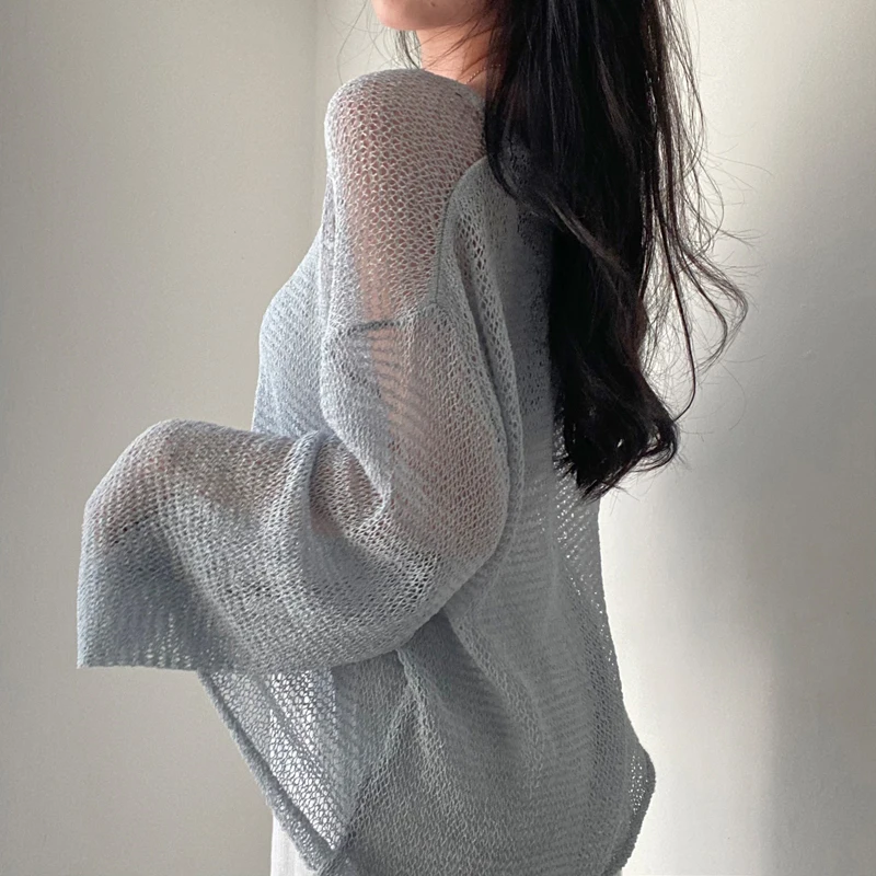 Karrram Lazy Style Full Sleeves Jumpers Tops Hollow Out Sexy Women Fashion Casual Streetwear Chic Femme Sweaters Pullovers