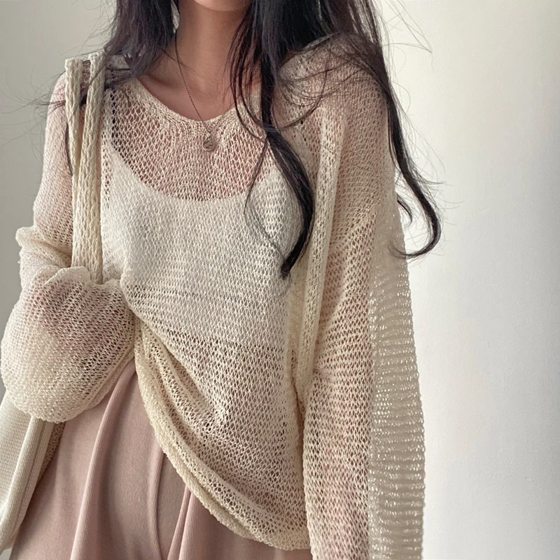 Karrram Lazy Style Full Sleeves Jumpers Tops Hollow Out Sexy Women Fashion Casual Streetwear Chic Femme Sweaters Pullovers